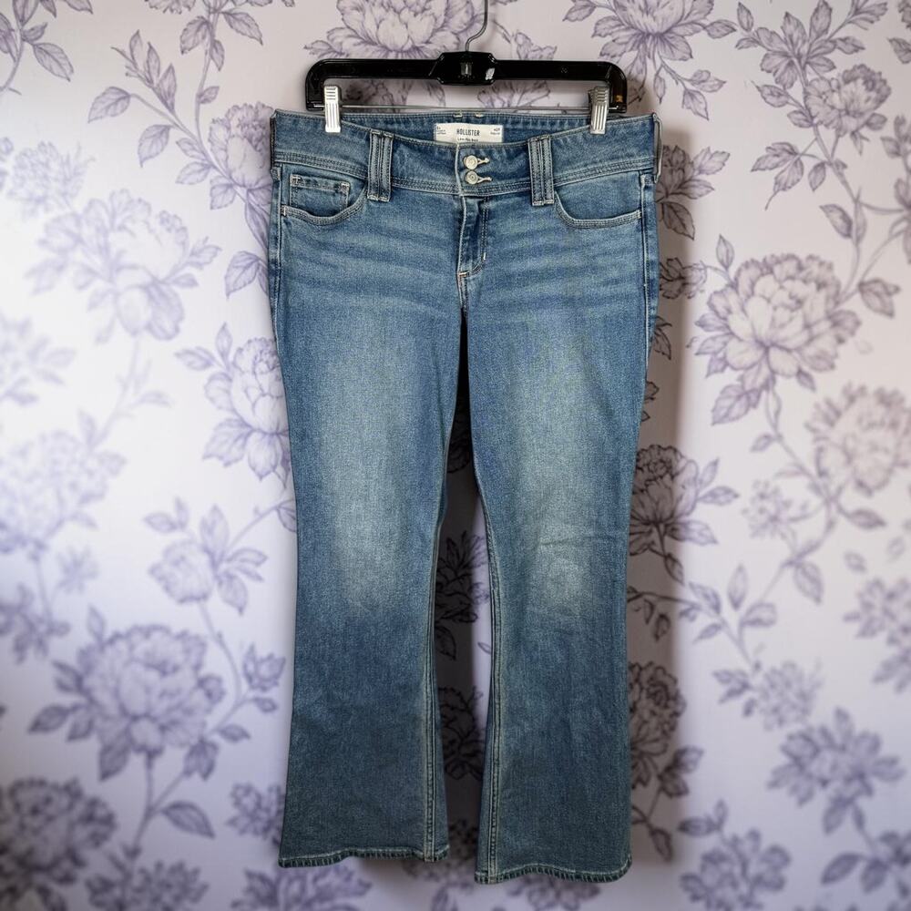 Hollister Women's 8R Low-Rise Boot Medium Wash Jeans Floral Embroidery Y2K